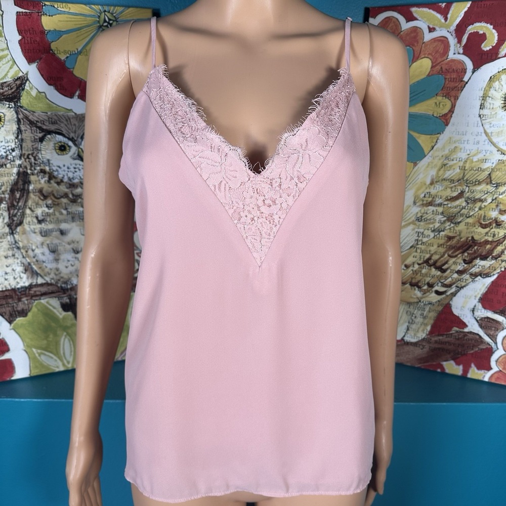 Melrose & Market Pink Lace Cami Tank Top V Neck Romantic Coquette Balletcore